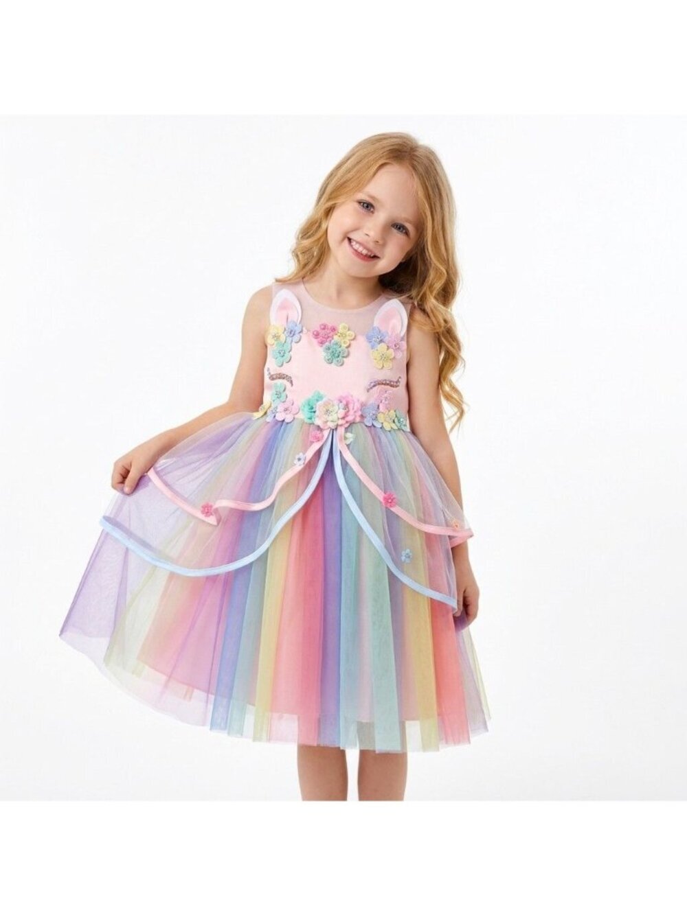 Girls Pastel Rainbow Unicorn Dress Fairy Party Dress